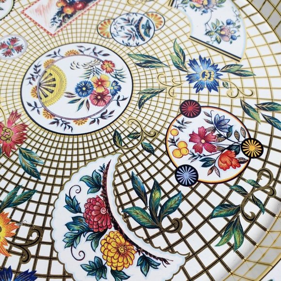 Vintage Daher Floral Tray Metal Decorative Tray White Gold Flower Pattern - Picture 3 of 9